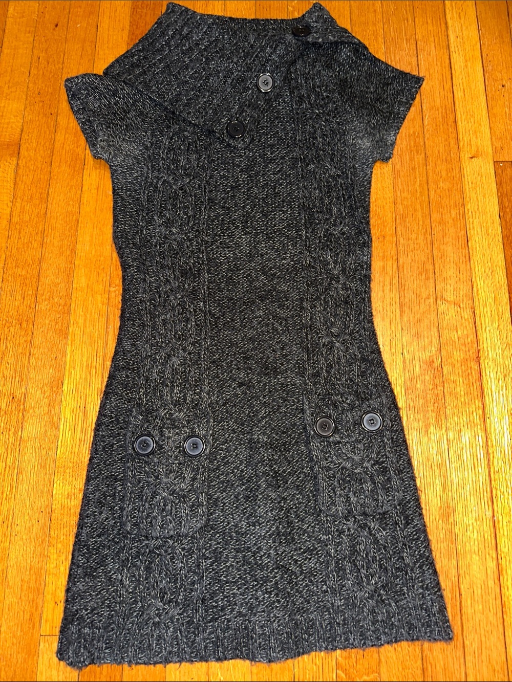 Pink Rose Charcoal Cable Knit Mini Dress with Button Accents size M pockets